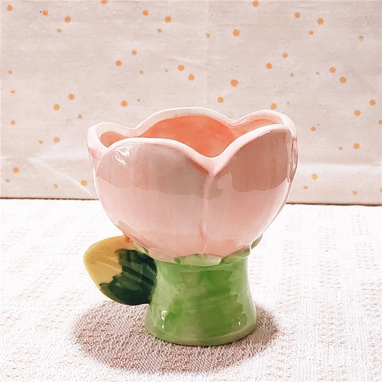 300ml Tulip Ceramic Cup Creative Design Home Use High Value Japanese Fruit and Salad Bowl for Dessert Coffee Ice Cream