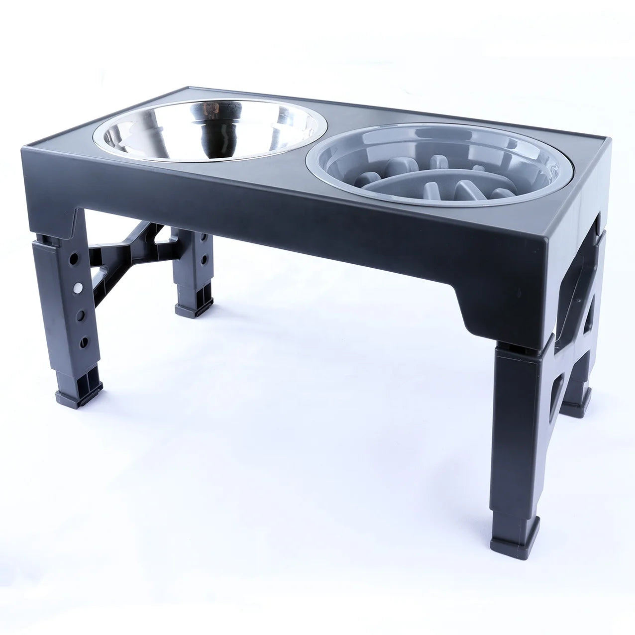 Non-Slip 5 Height Collapsible Feeder Travel Elevated Dog Bowl With Stand Silicone and Stainless Steel Bowl