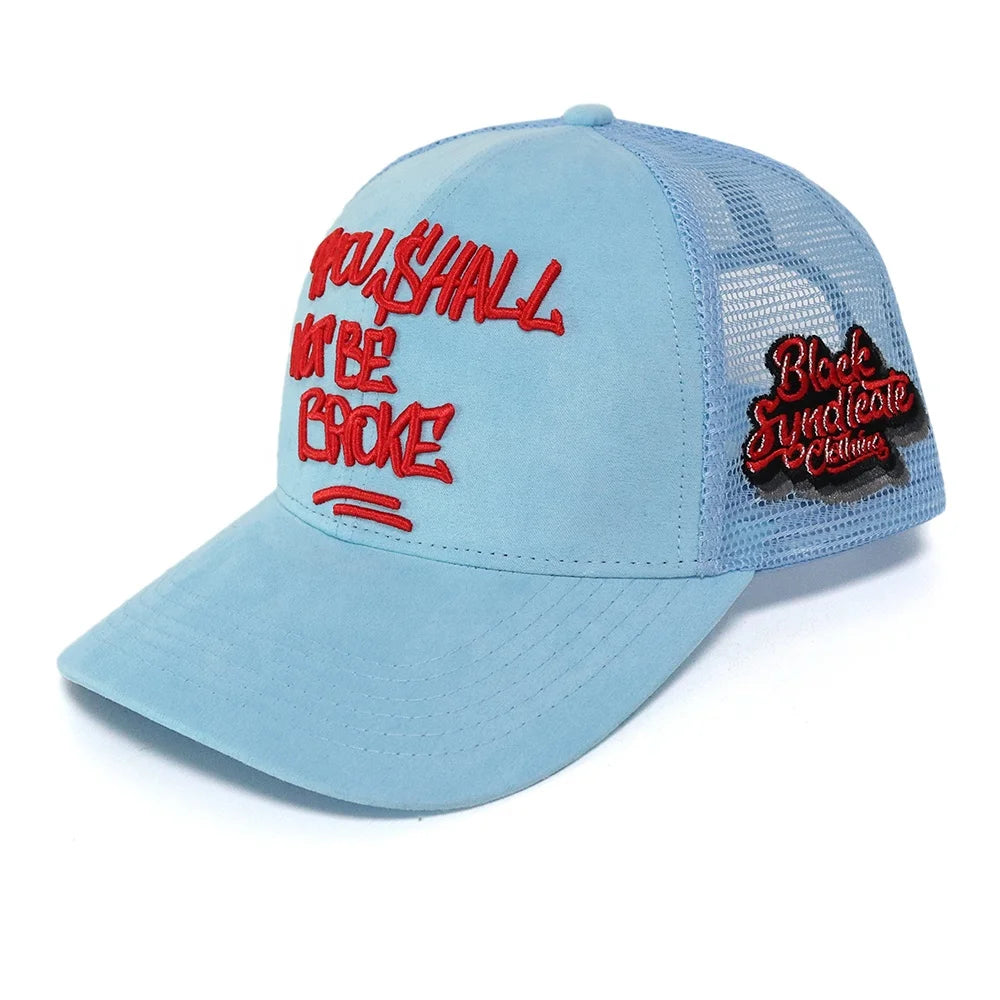 Wholesale Good Quality Light Blue Cotton Suede Cap 3d Embroidery logo Men Women Sports 6 Panel Gorras Mesh Trucker Hats