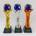 Gold Silver Bronze Blue Globe Crystal Trophy and Award MH-NJ0200