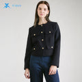 Women  Autumn Winter Fashion Coat Button-Decorated Round Neck Solid Color Suit Jacket