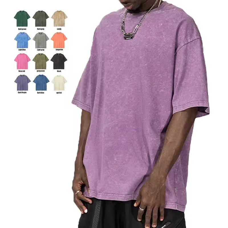 Heavyweight 230Gsm Acid Wash DTG Custom T Shirt Oversized Vintage Streetwear Graphic Boxy Drop Shoulder Fitness Occasion Print