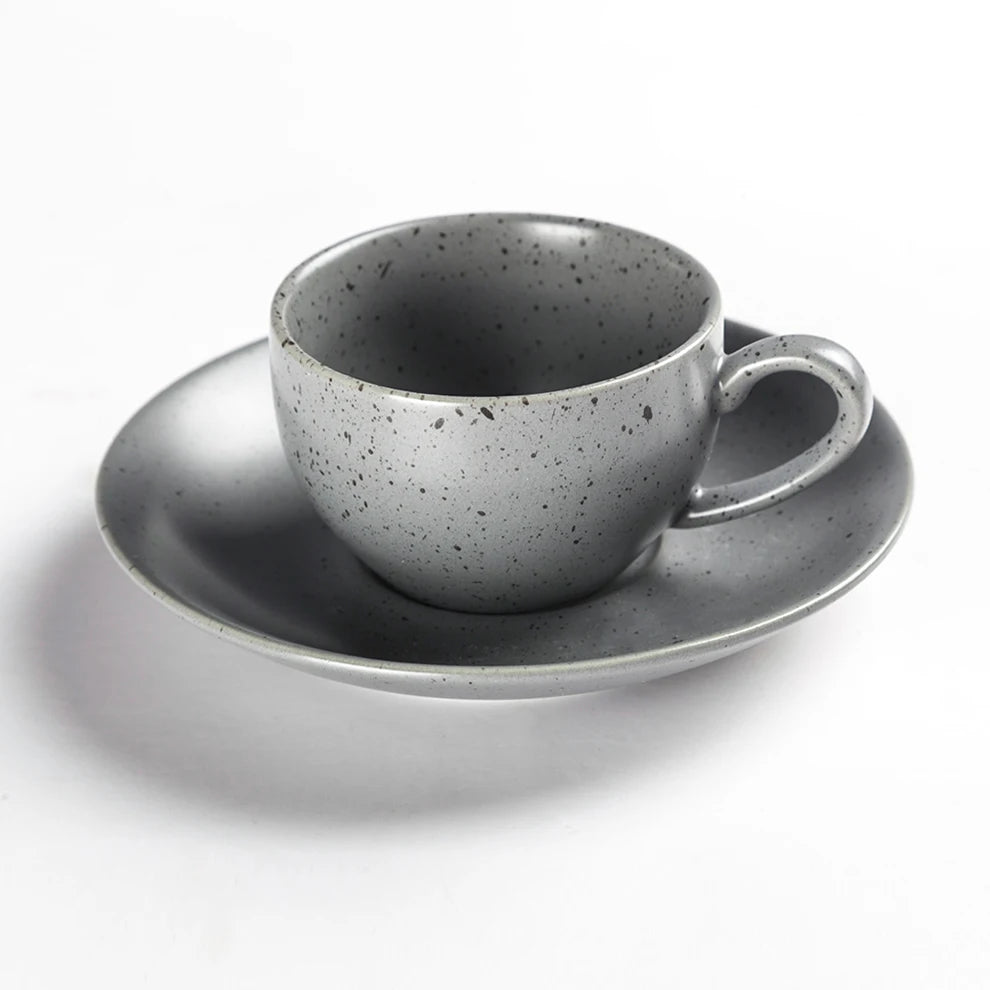 Nordic Design Simple Fashion Ceramic Cappuccino Cup Set Eco-Friendly Porcelain with Speckled Matte Gery for Coffee Cafe Use