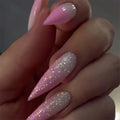 24 Pcs pink Gradient Long Pointed Nail Art Acrylic Press on Nails Artificial Fingernails False Nails 3589