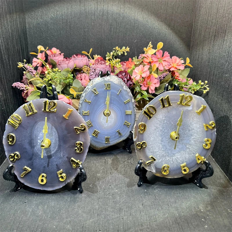 New Product New Arrival High Quality Crystals Agate Clock With Stand for Decoration