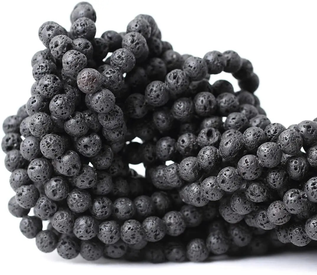 Black Lava Rock Stone Gemstone Loose Beads Well Polished Round Crystal Energy Stone Healing Power for Jewelry Making Findings