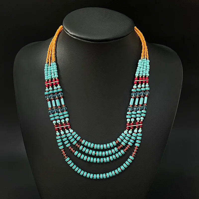 Fashion Ethnic Exaggeration Women Jewelry Statement Bib Choker Necklace Handmade Beaded Necklace