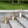 Classic Square Gold Candle Lantern Custom Size Color Wedding Decorative Glass Lantern Outdoor Lantern