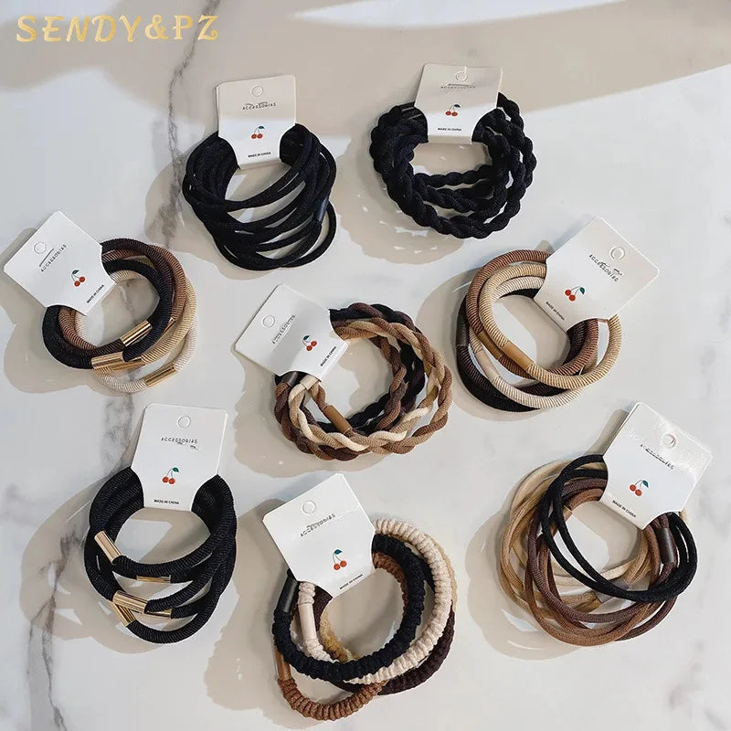 Versatile Fashion Gradient Elastic Hair Ties Combination 5 Pieces/Set Women Hair Rope Accessories Factory Wholesale