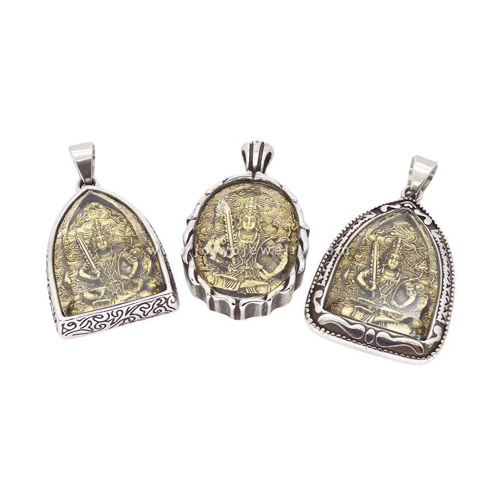 High Quality Buddha Pendant Wholesale Handmade Stainless Steel Lucky Amitabha Buddha Pendant Necklace