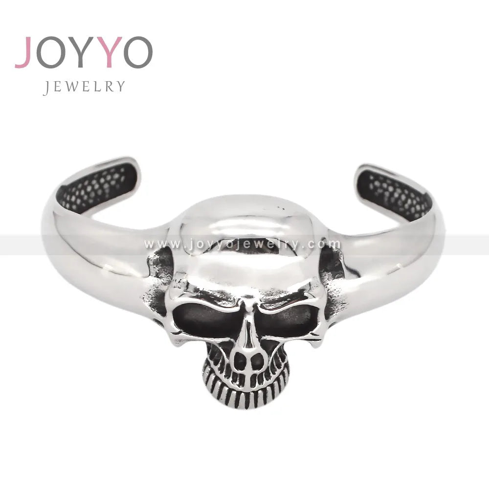 Vintage Punk Style Stainless Steel Skull Biker Tribal Men's Cuff Bracelet Religious Jewelry for Anniversary