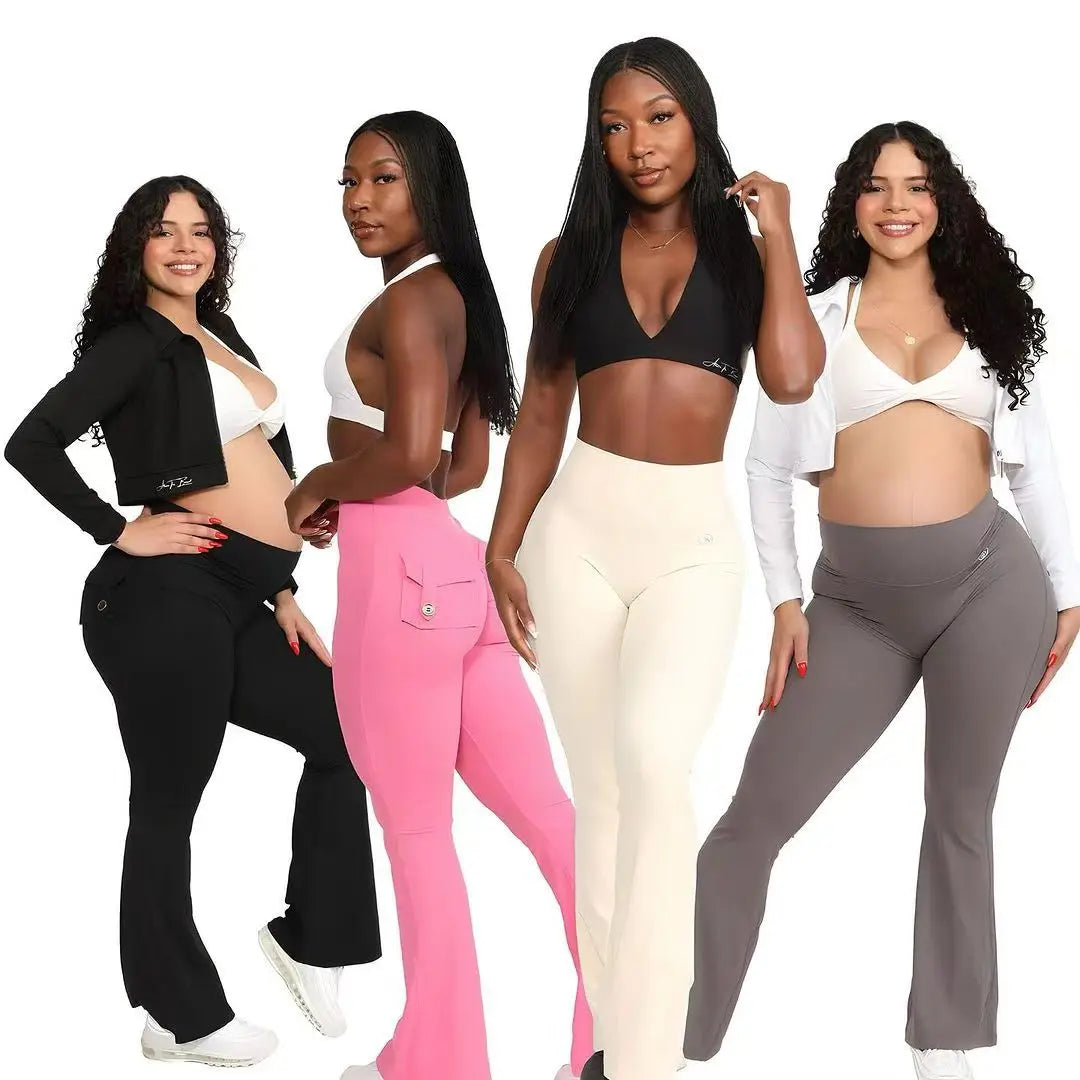 Nylon Women V Waist Scrunch Booty Yoga Leggings Gym Fitness Sport Wear Clothes Seamless Workout Running Yoga Flared Pants LOGO