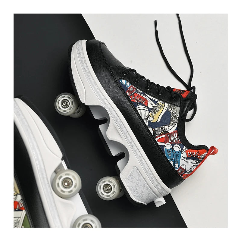EACH Deformed Kick Out Wheel Shoes Skate Kick Roller Skate Shoes Roller Skates Run Shoes for Girls Boys Kids