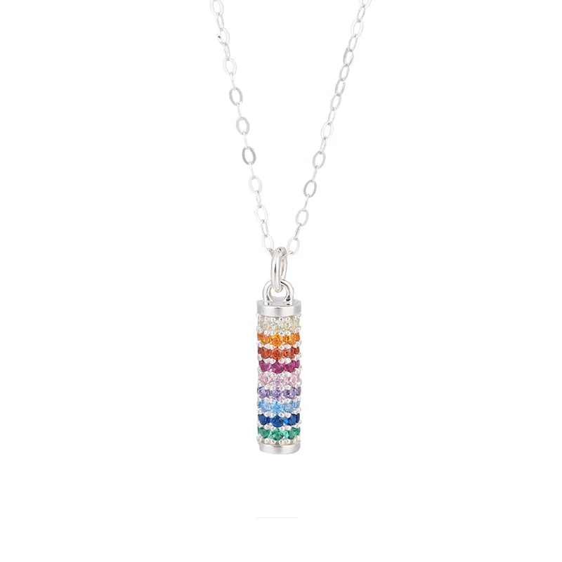 Fashion Hot Sale 925 Sterling Silver Colorful Zirconia Cylinder Pendant Necklace for Women Wedding and Party