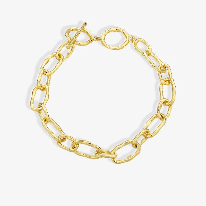 Chunky 18K Gold Rhodium Plated 925 Sterling Silver Link Chain Paperclip Oval Bracelet Women's Light Luxury