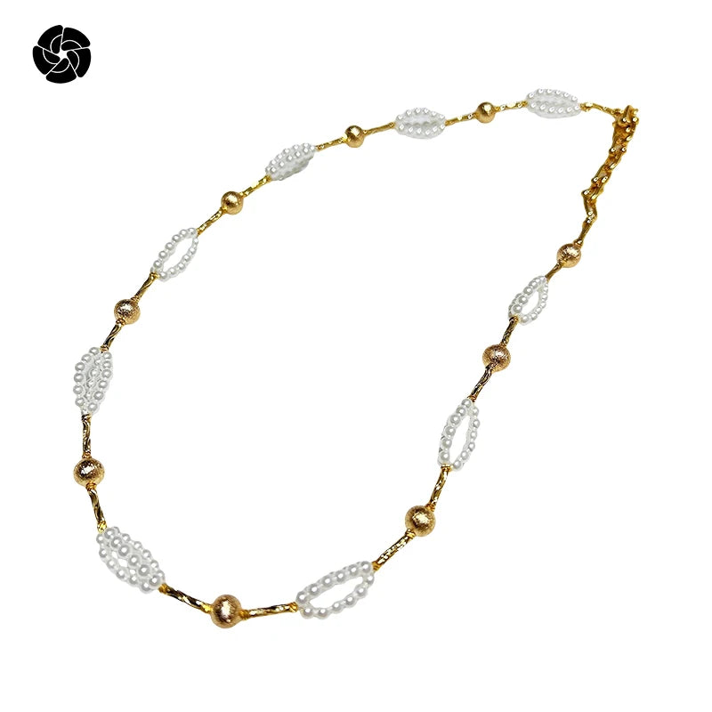Simple Fashion Jewelry Freshwater Pearl Ring Design Women's Party Gift Gold-plated Necklace