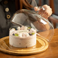 Vintage Style Wooden Cake Tray with Glass Lid Eco-Friendly Enamel Food Snack Plate Pastry Bread Display Plate Dome for Hotels