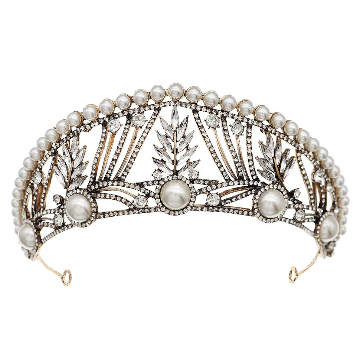 ROMANTIC Baroque Retro Pearl Crown Gold Geometry Style Rhinestone Princess Wedding Tiaras