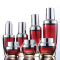 In Stock in Stock Red and Black Jar and Bottle Set for Cosmetics Luxury Glass Pump Dropper Bottle and Cream Jar Set
