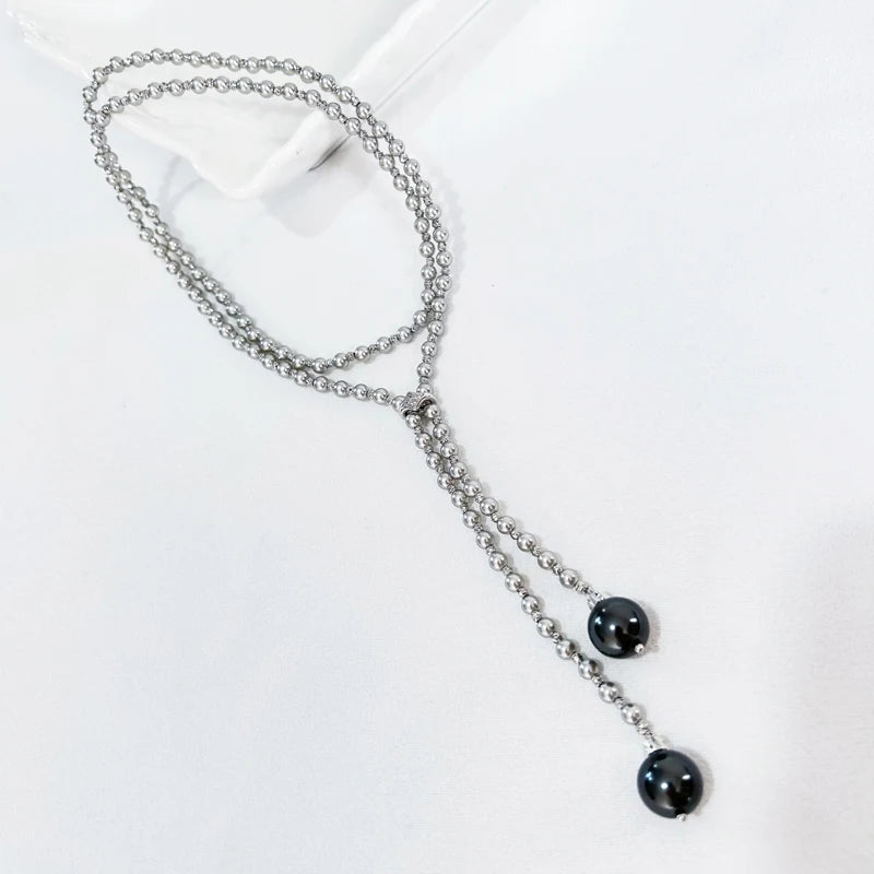 Custom Fine Women's Jewelry Silver 925 Tahiti Pearl Necklace with 150cm Charm for Anniversary Occasions