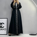 Wholesale Arab Middle East Black Open Abaya Elegant Long Sleeve Solid Color Beaded Cardigan Robe Turkey Women Dubai Abaya