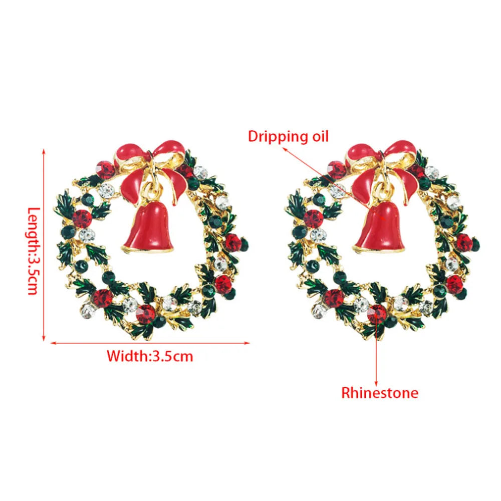 Red Green Best Fancy Zircon Hoop Bell Charm Dangle Drop Christmas Earrings Women Jewelry Earring