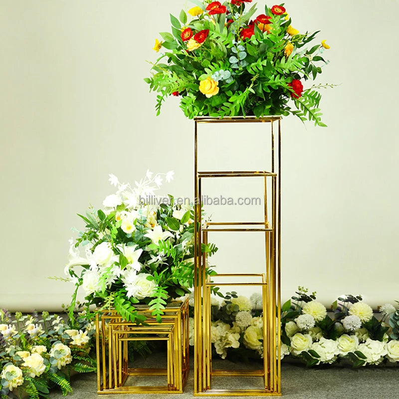 Wedding Flower Vase Stand Rectangle Gold Metal Flower Stand for Party Table Centerpiece Rectangular Tall Metal Frame Stands