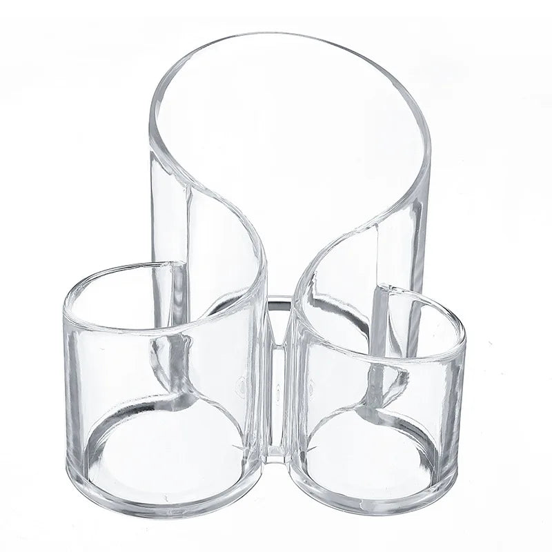 3 Hole PS S Shape Round Design Make up Organizer Brush Pen Case Box Transparent Clear Acrylic Cylindrical Makeup Cosmetic Holder