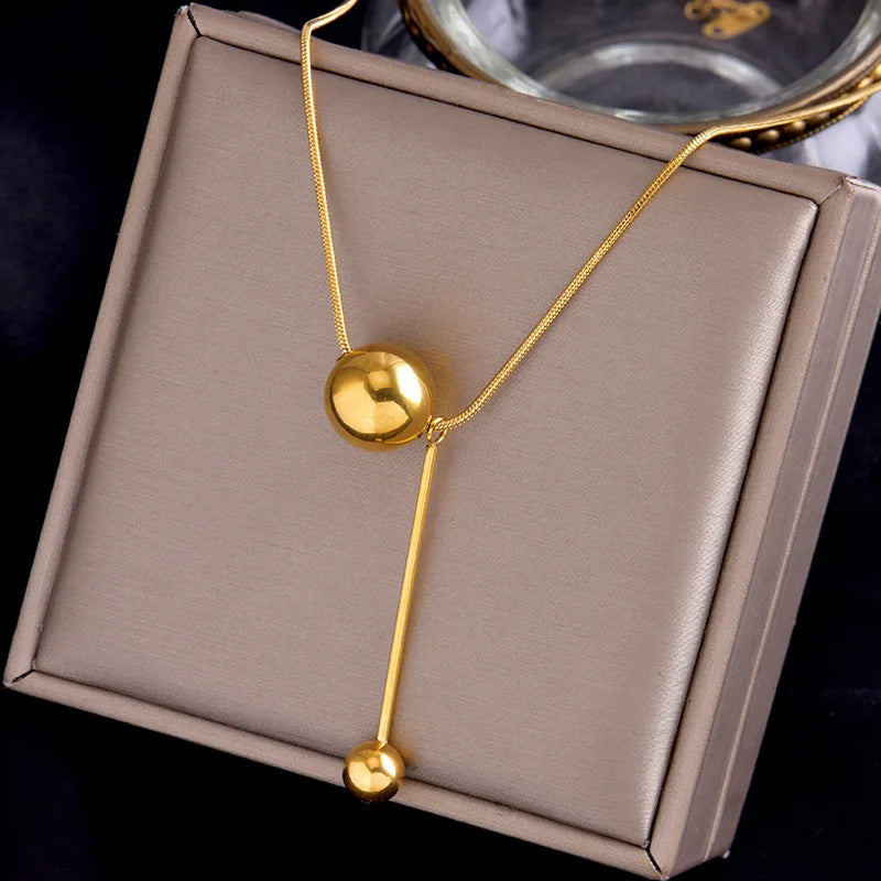 2025 New Luxury Niche Choker 18K Gold Plated Round Ball Stainless Steel Necklace for Woman