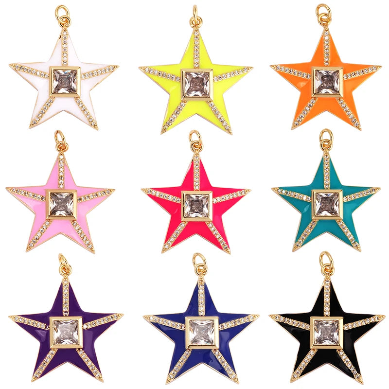 Star Fish Five Star Charm Neon Pink Orange Turquoise Blue Pendant Oil DroppedGold Plated ColourNecklace Bracelet Pendant M96