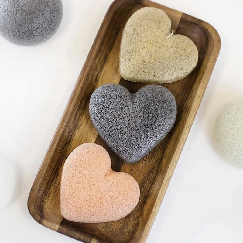 Private Label Heart Shape Konjac Sponge Set Wholesale Women Cleaning Face Konjac Sponge