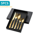 Hot Sale Boxed Oblique Diamond Hammered Stainless Steel Flatware Set Mirror Silverware Gold Cutlery Set for Wedding