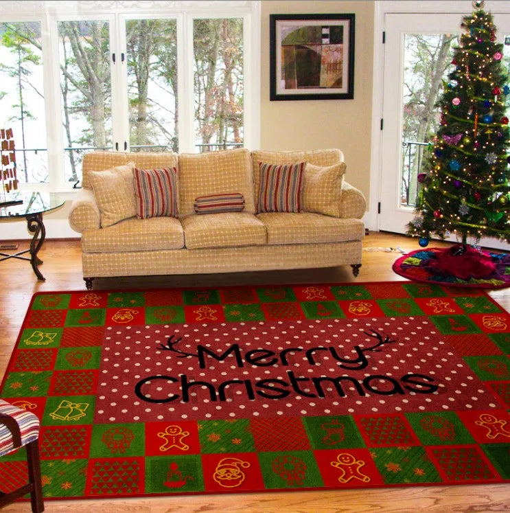 Merry Christmas Indoor Floor Mats Red Black Check Plaid for Winter Xmas Door Mat Runner Rug Mat Home Decor