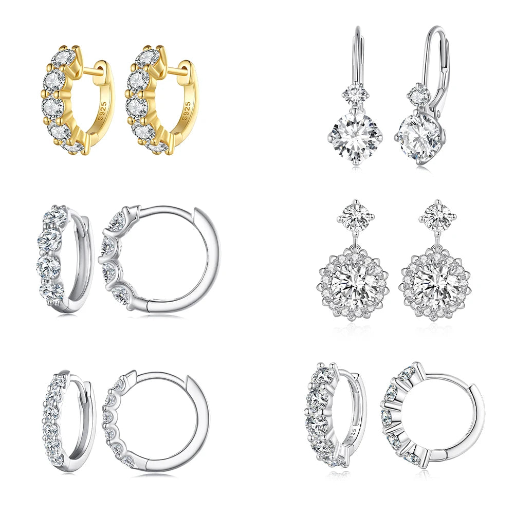 14K Gold Plated Moissanite Hoop Earrings for Women D Color Round Cut Lab Diamond 925 Silver Hypoallergenic Earrings