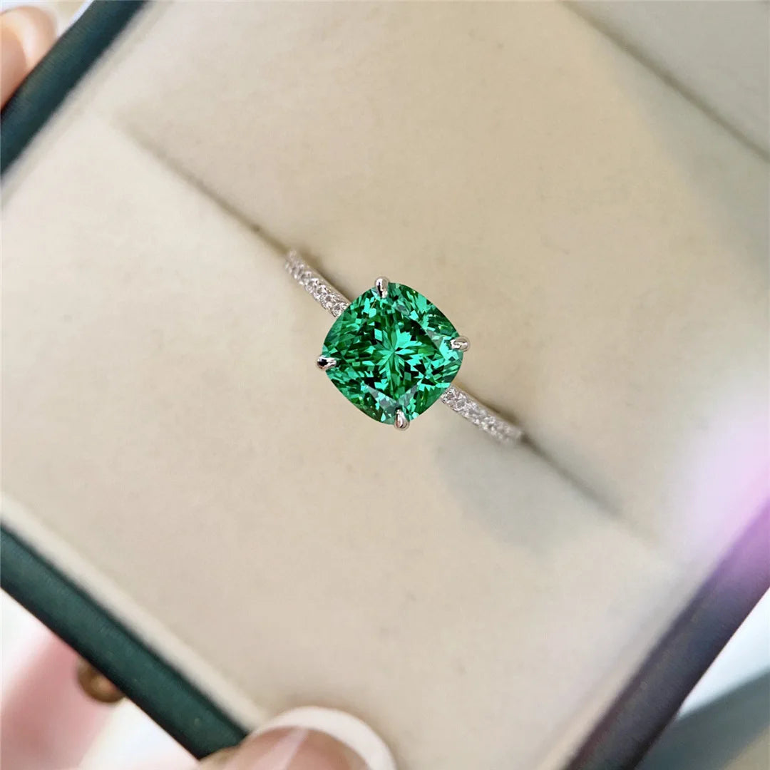 Aimgal Fine Jewelry Wholesale S925 Silver Plated 18K Gold 2ct Green Cushion Cut Lab High-carbon Diamond Ring