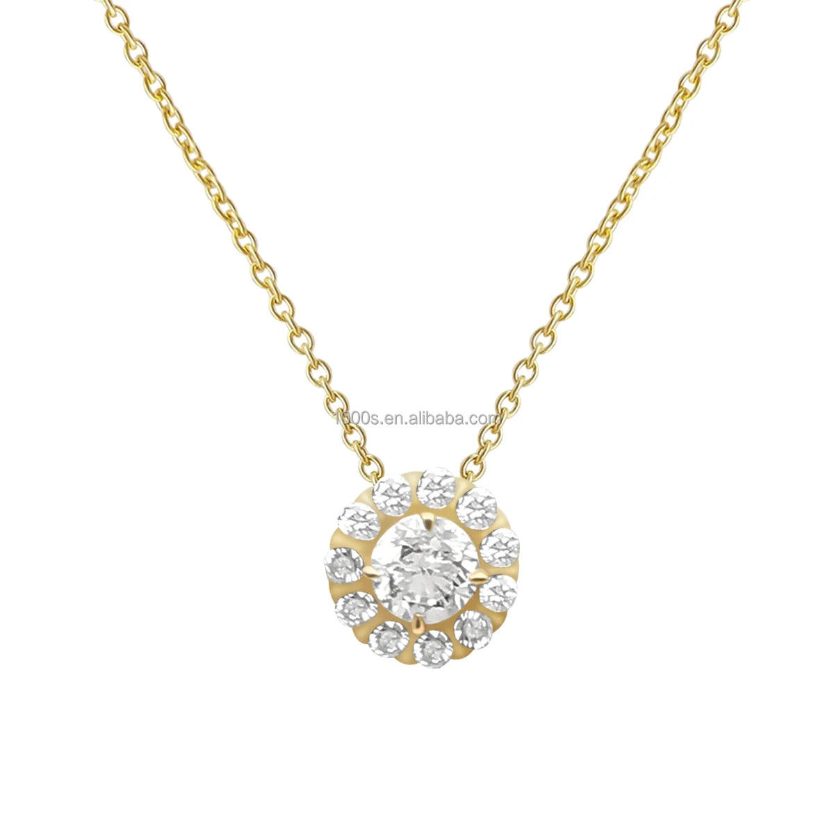 18K Real Yellow Gold Lab Grown Diamond Classic Round Pedant Necklace Engagement Wedding Party Fashion Design Jewelry for Women