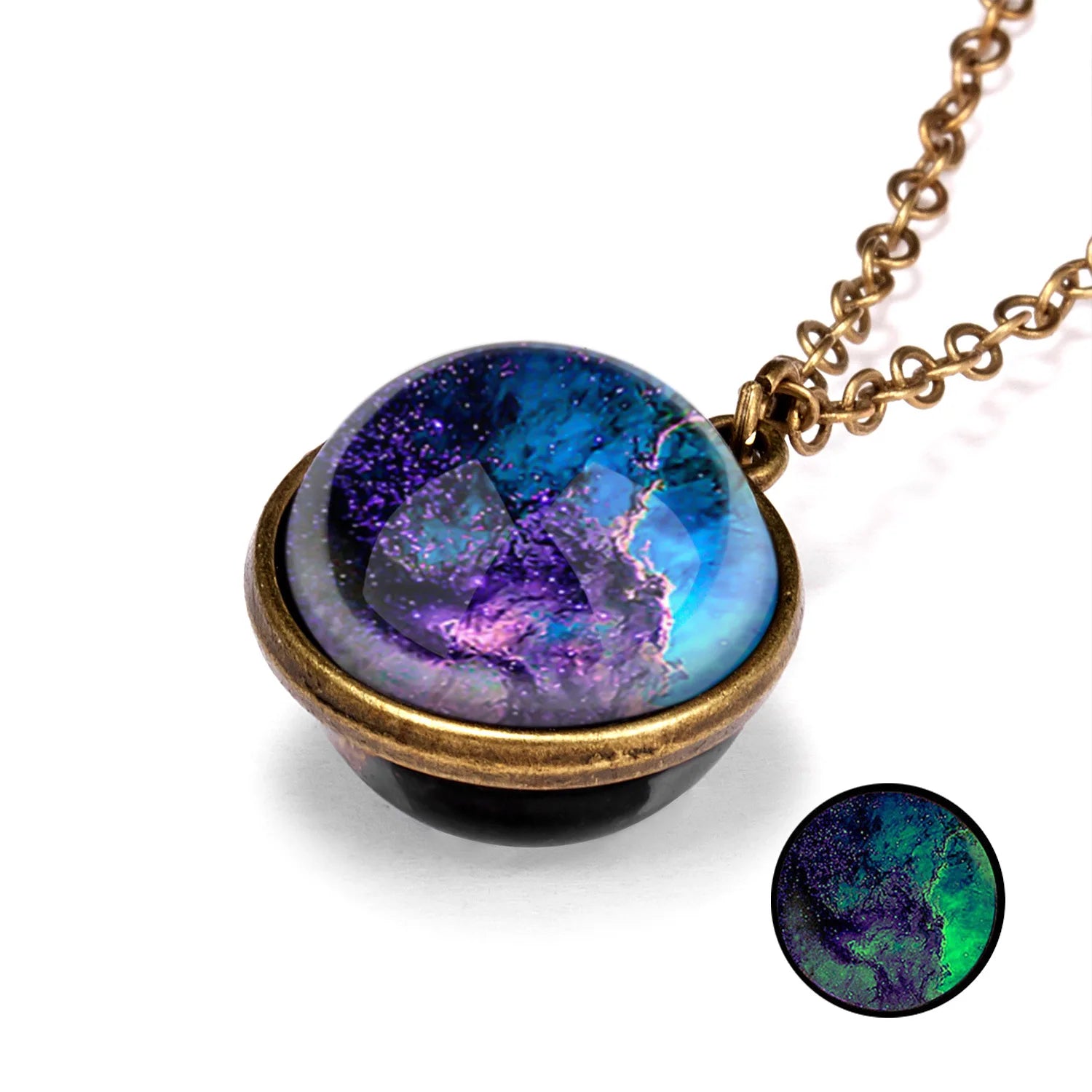 Universe Glass Cabochon Double Sided Pendant Necklace Galaxy Nebula Universe Outer Space Fashion Rope Jewelry