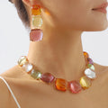 2023 New Arrival Summer Popular Fashion Jewelry Transparent Resin Round 18K Gold Large Necklaces Gemstone Collar Necklaces New