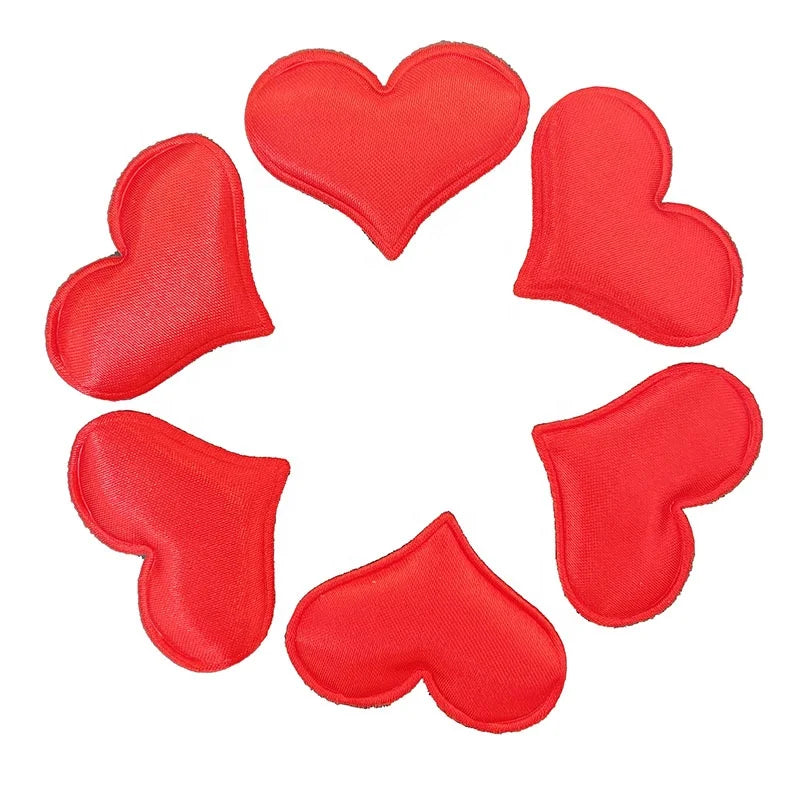Hot Sale Garment Accessory 4cm Double Sides Satin Material DIY 3D Padded Applique Heart Patch Red Heart for Valentine's Day
