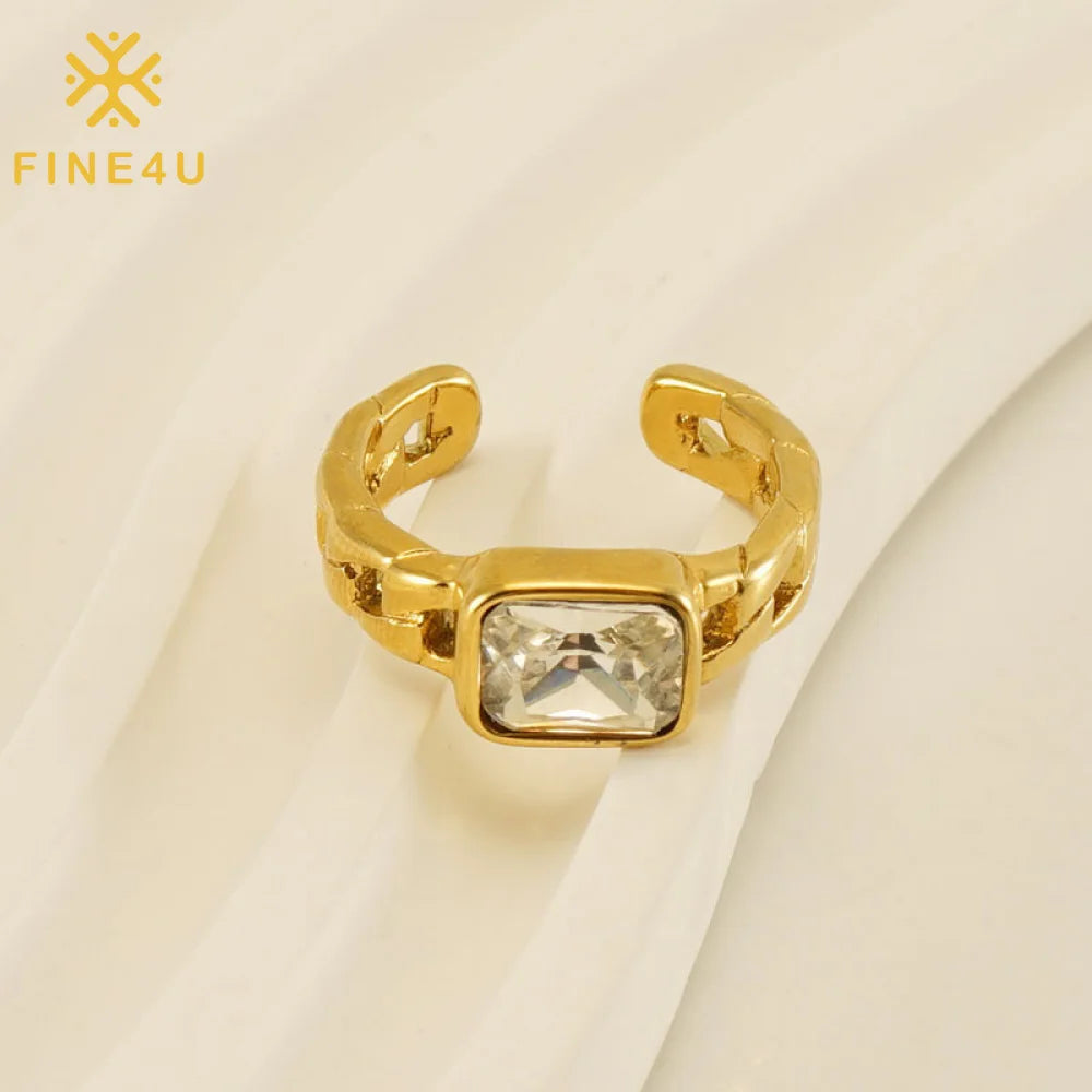Simple Jewelry Bagues En Acier Inoxydable 2023 Adjustable Stainless Steel 18K Gold Zircon Ring for Women