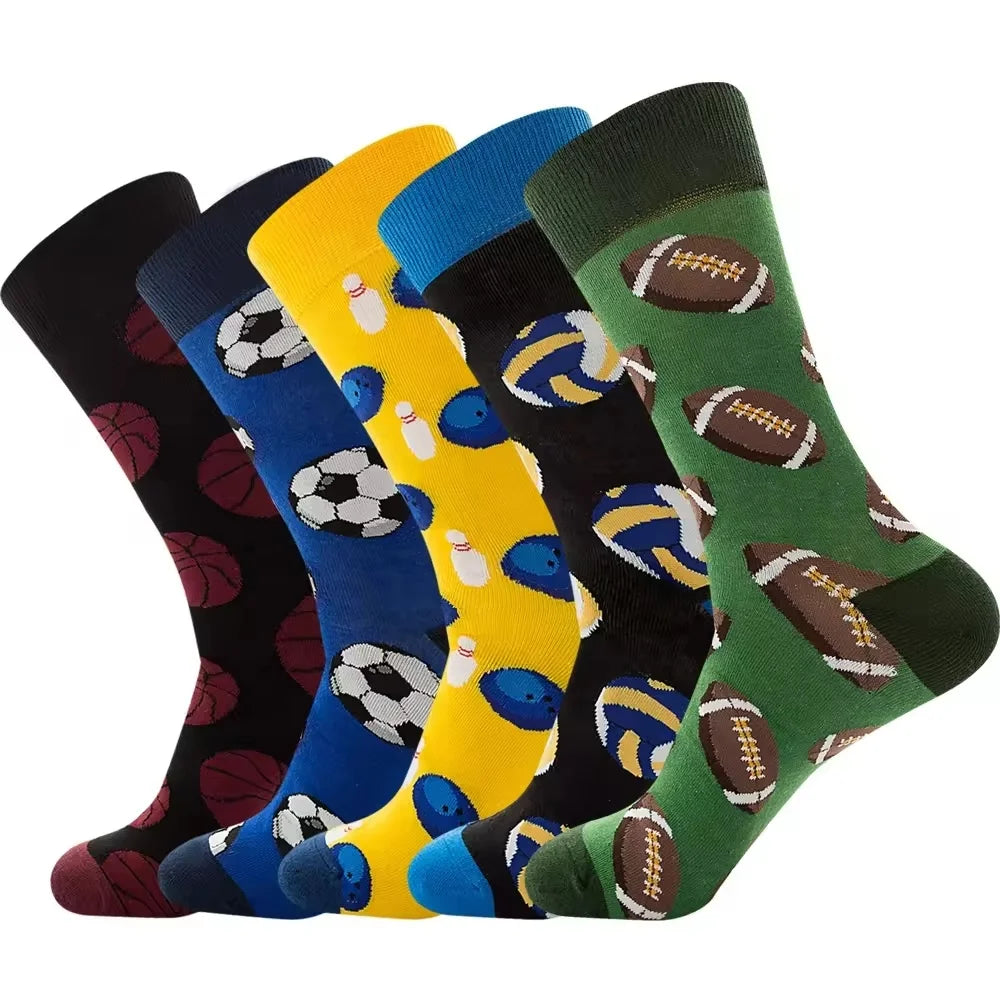 Wholesale Funky Volleyball Bowling Patterned Socks Novelty Happy Cotton Crew Socks for Men