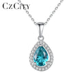 CZ Pave Bold Pear-Shaped Teardrop Pendant S925 Sterling Silver Link Chain Emerald Gemstone Necklace