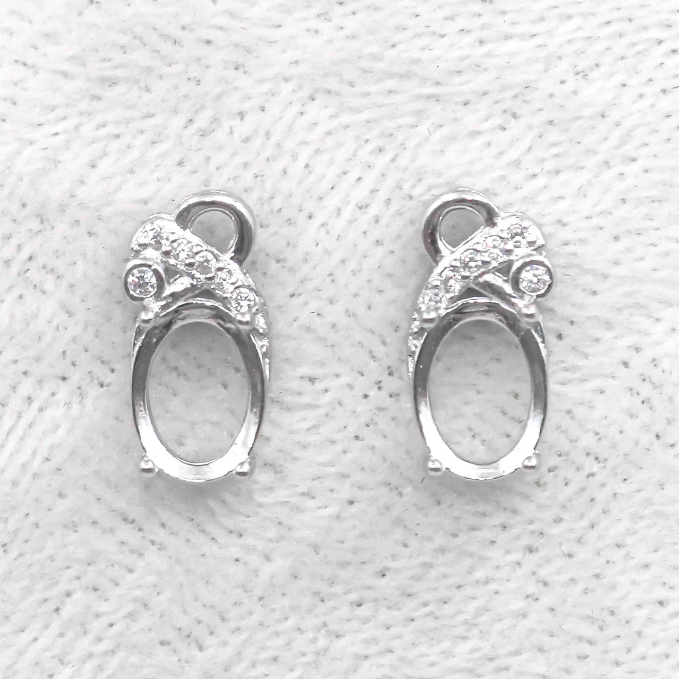 Sterling Silver 6*8mm Semi Mount Stud Earrings Empty Support Blank Claws Setting S925 Base Without Center Stone for DIY Inlay