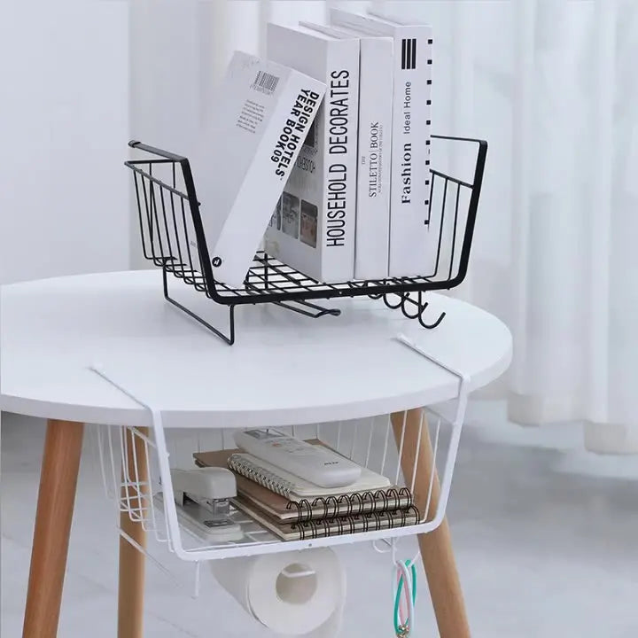 Large Capacity Under Hanging Basket Metal Kitchen Closet Organizer for Desk and Book Shelf Under Hanging Basket