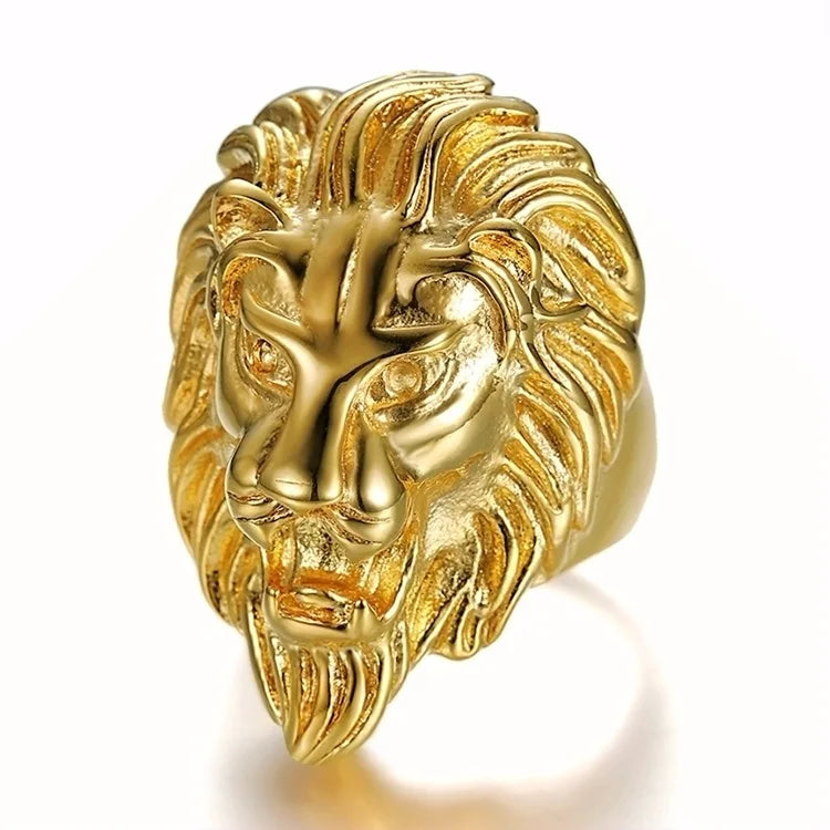 2024 in Stocks Hip Hop  Lion Head Ring Animal Punk Rings for Men Stainless Steel 18K Gold Plated Factory Hot Wholesale New
