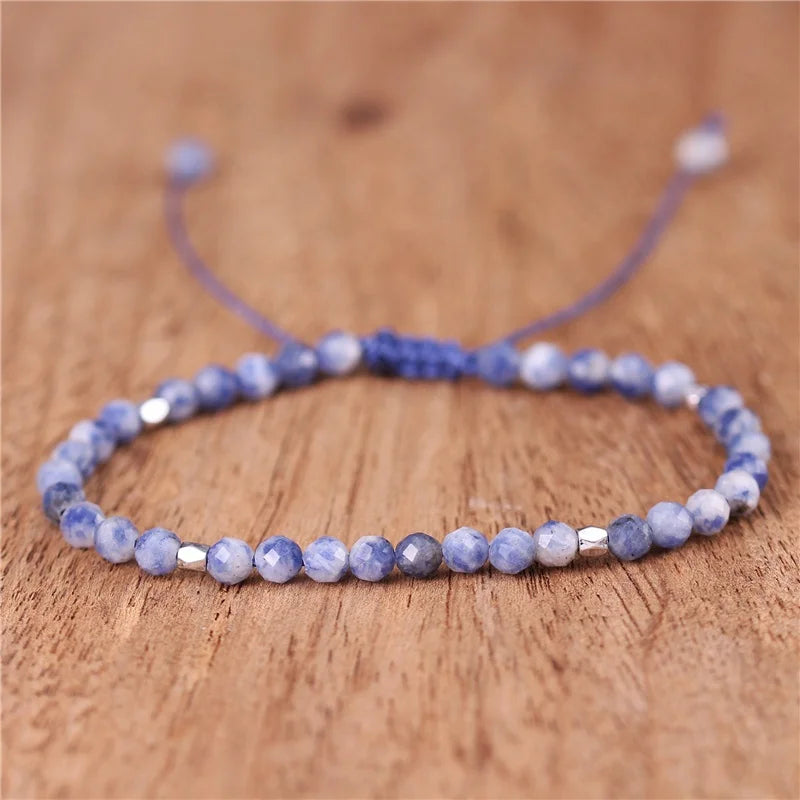 Boho Gemstone 4mm Blue Sodalite Beads Tibetan Dainty Bracelet for Women Yoga Adjustable Gemstone Bracelet Jewelry Wholesale