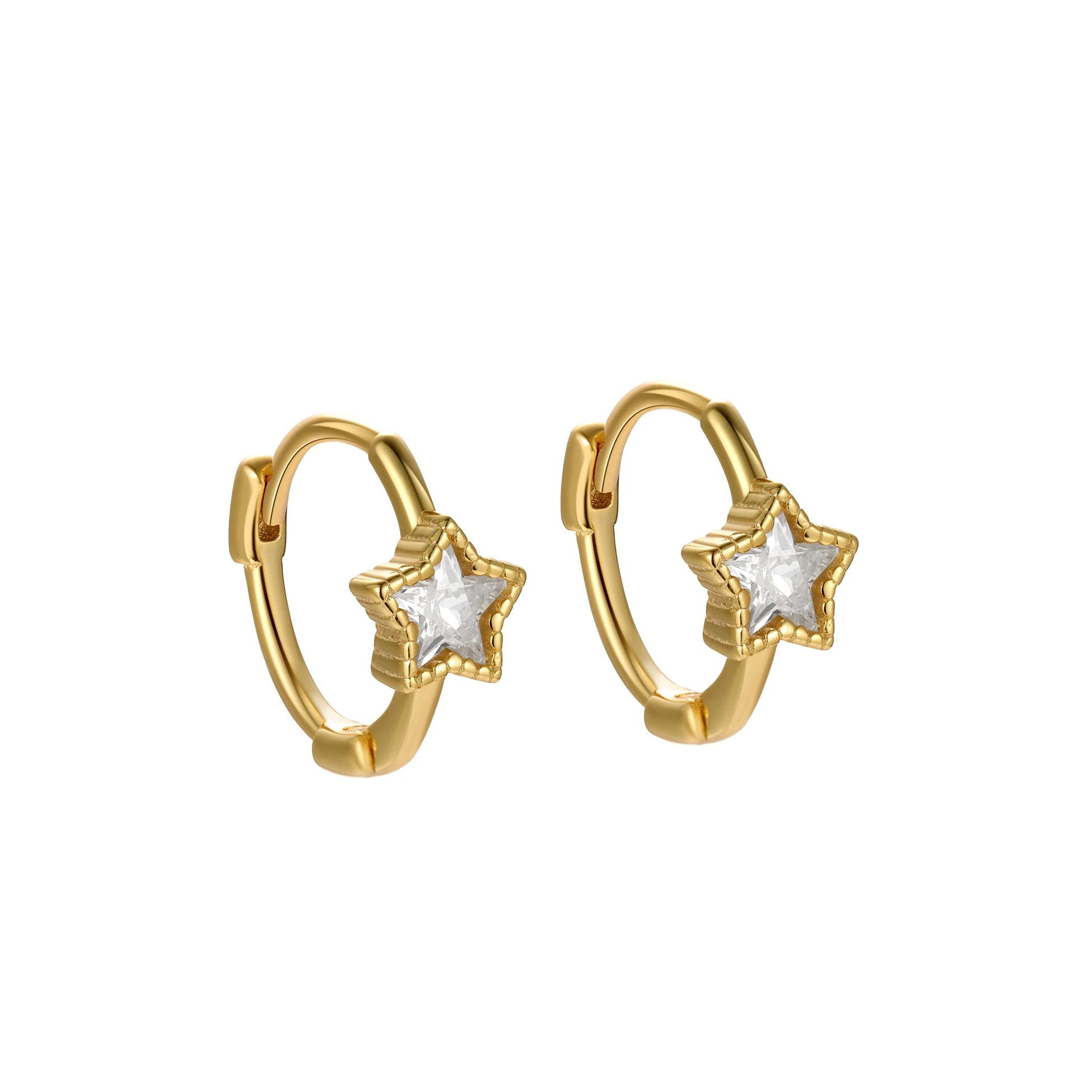 Vintage 925 Sterling Silver Star Cubic Zirconia CZ Earrings Small Simple Hoops for Women Girls Fine Jewelry Wholesale