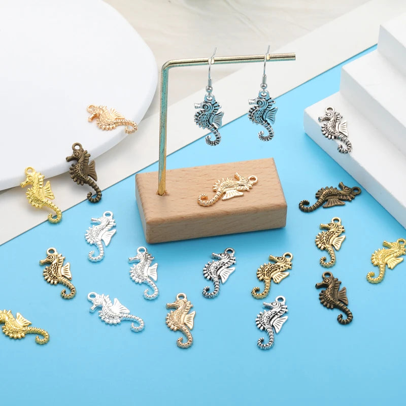 6 Color Alloy Seahorses  Marine Animals Charms Earring Pendant DIY Jewelry Making Handcrafted Accessories 12*29mm D725