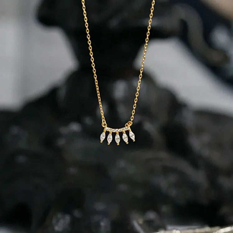 Creative 14K Gold Plated Pure 925 Sterling Silver Clavicle Chain Geometric Shiny 5 Zircon Pendant Necklace for Women Jewelry