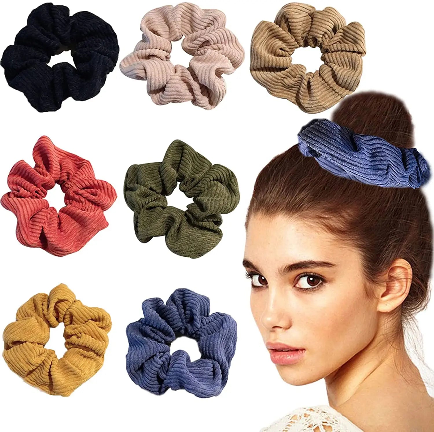 Songmei 20pcs Custom Logo Corduroy Hair Scrunchies for Women 7 Colors 5-7 Days Delivery Party Style Accessories OEM/ODM